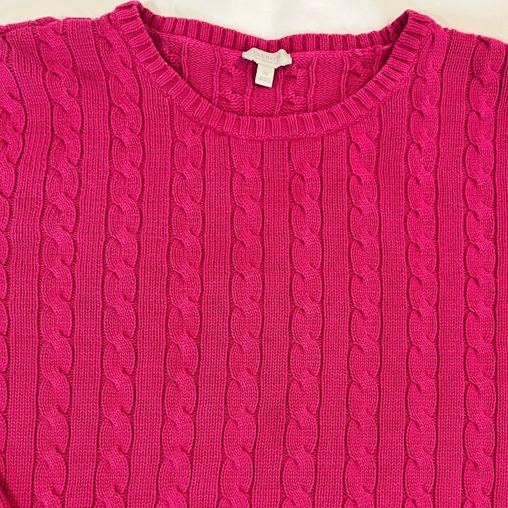 Talbots Pink Classic Cotton Cable Knit Crewneck Pullover Sweater Women’s 1X - Picture 2 of 8